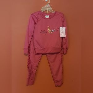 Girls 2 Pc Terry Ruffle Jogger Set Pull Over